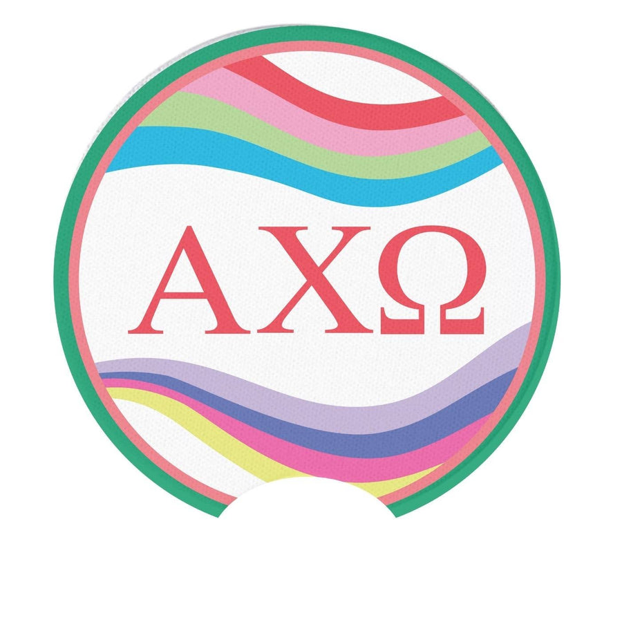 Alpha Chi - Sorority Car Coasters - Retro Wave Design