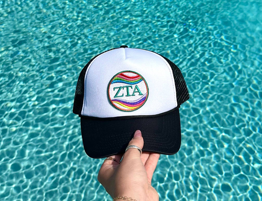 Zeta - Sorority Trucker Hat w/ Embroidered Retro Wave Patch