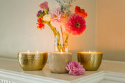 Amber & Teakwood Gold Oval Brass 18oz Hammered Bowl Candle