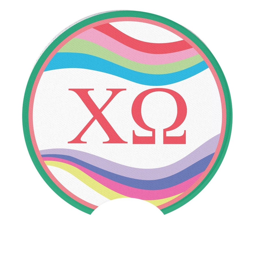 Chi O - Sorority Car Coasters - Retro Wave Design