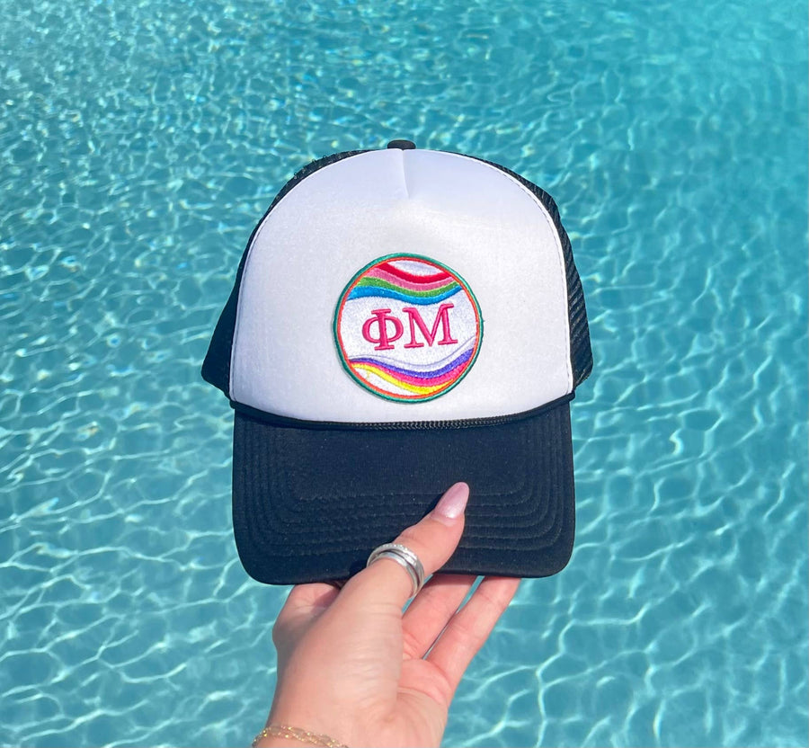 Phi Mu - Sorority Trucker Hat w/ Embroidered Retro Wave Patch