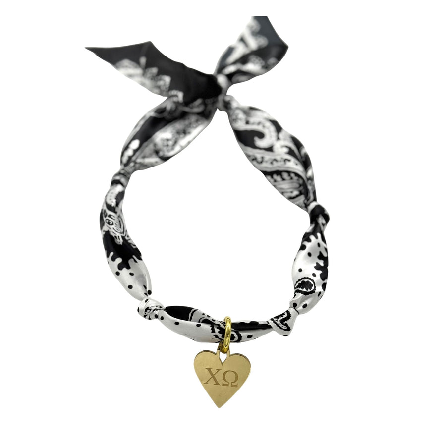 Sorority Scarf Necklace with Engraved Heart Charm