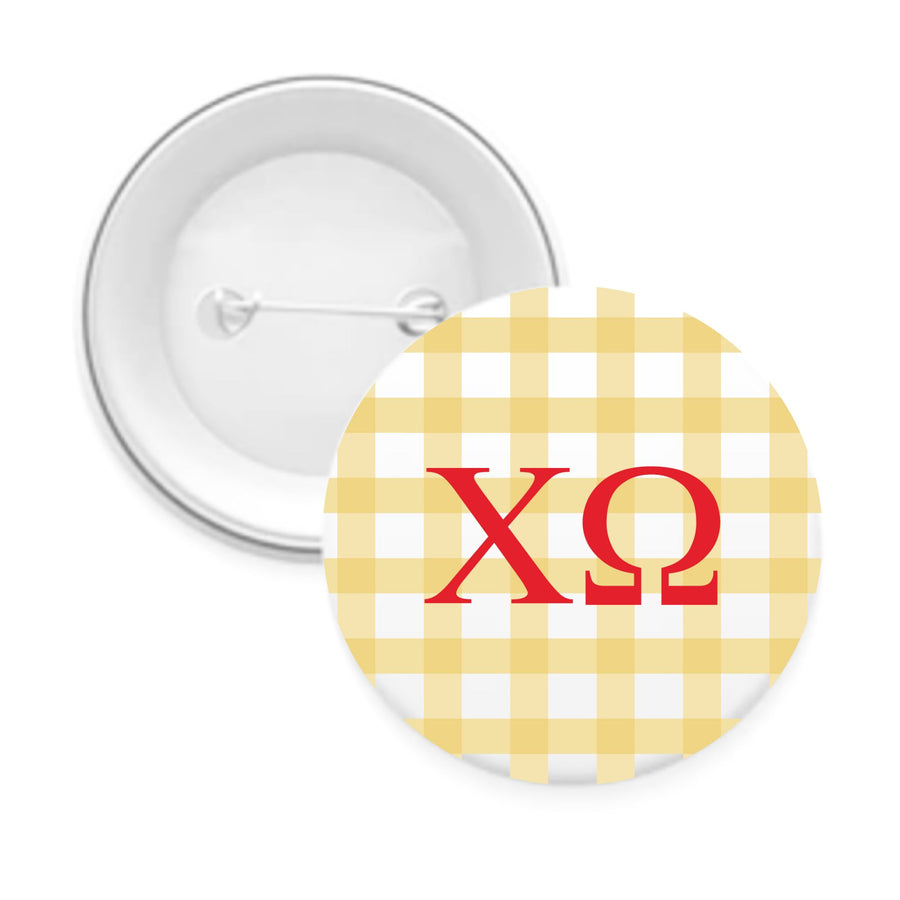 Chi Omega & Sorority Mom Greek Letter Gingham Buttons