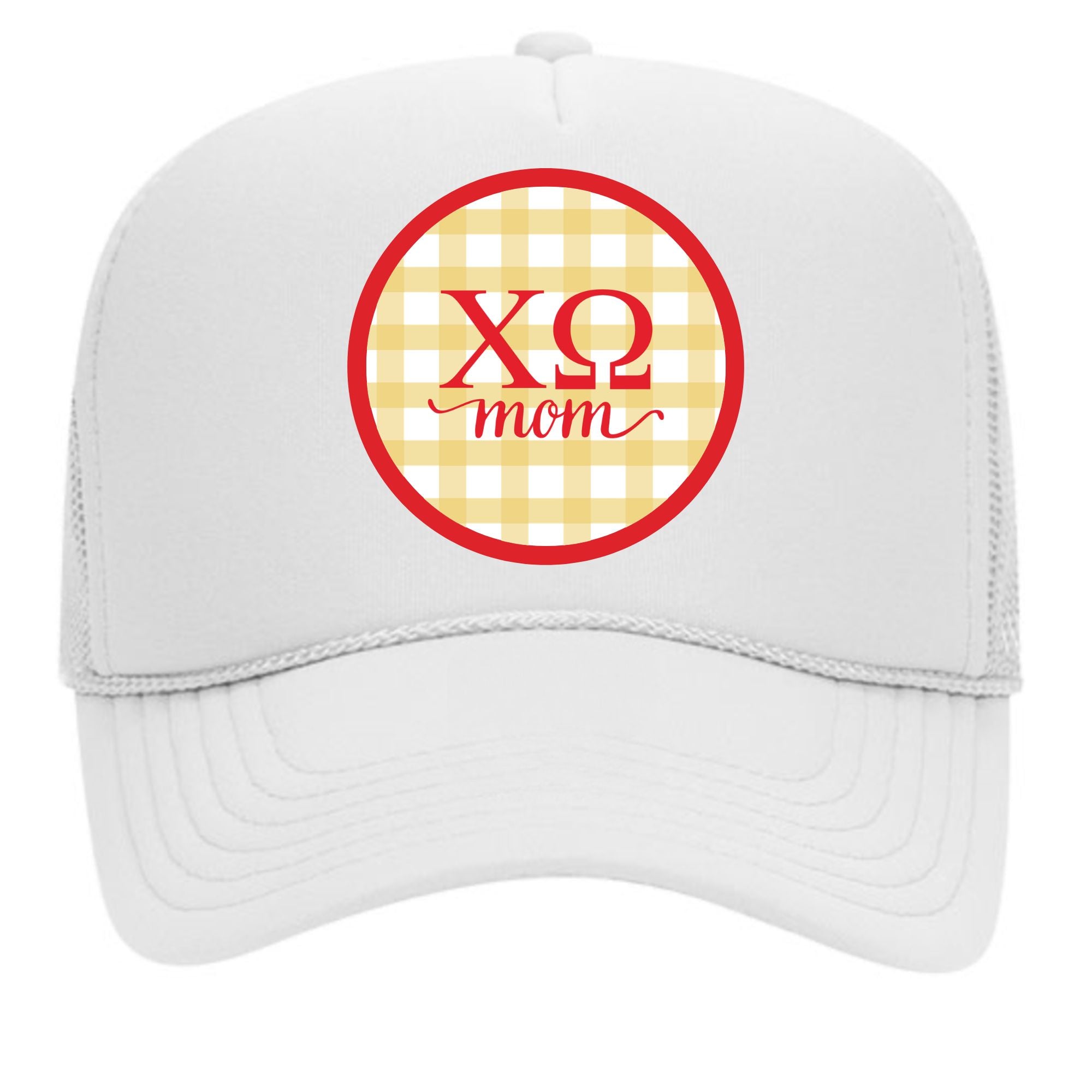Alpha Chi Omega Alpha Chi Omega Sorority & Sorority Mom Greek Letter Hats with Gingham Design in Sorority Colors