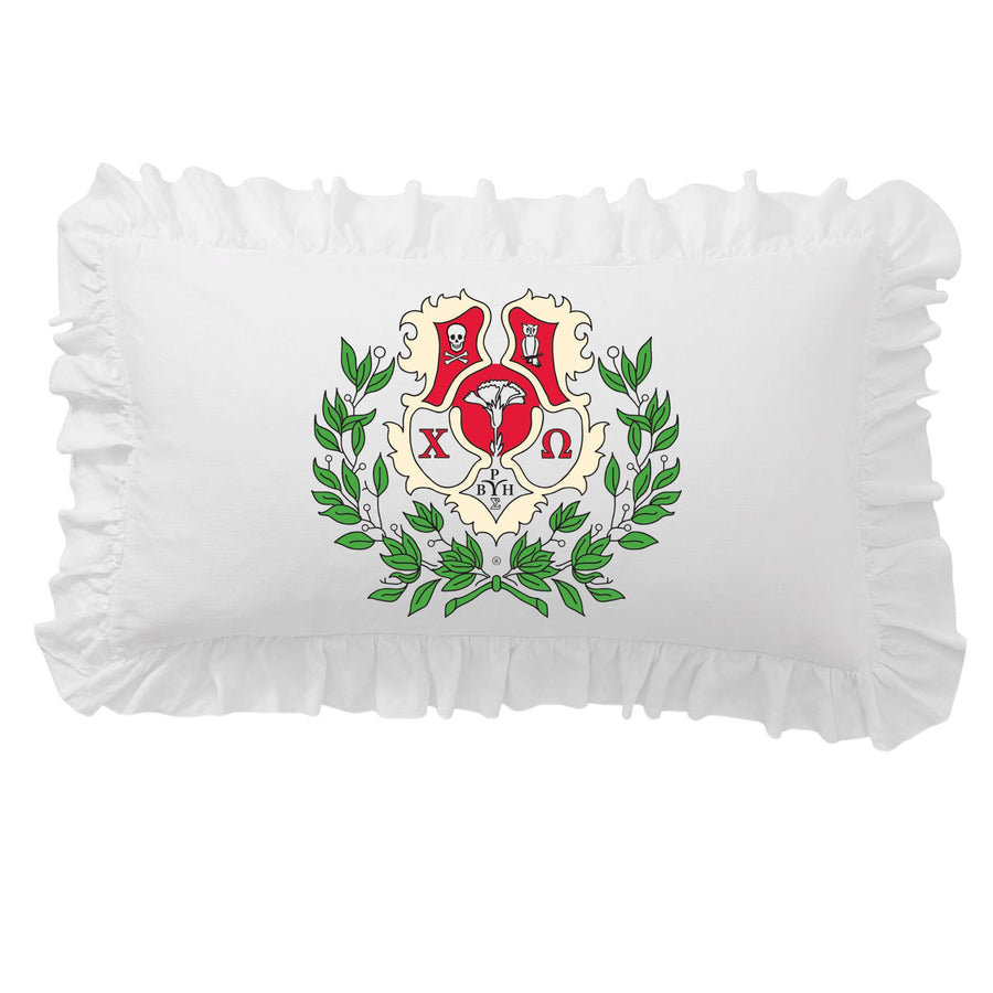Chi Omega Crest Scalloped Pillow Cover