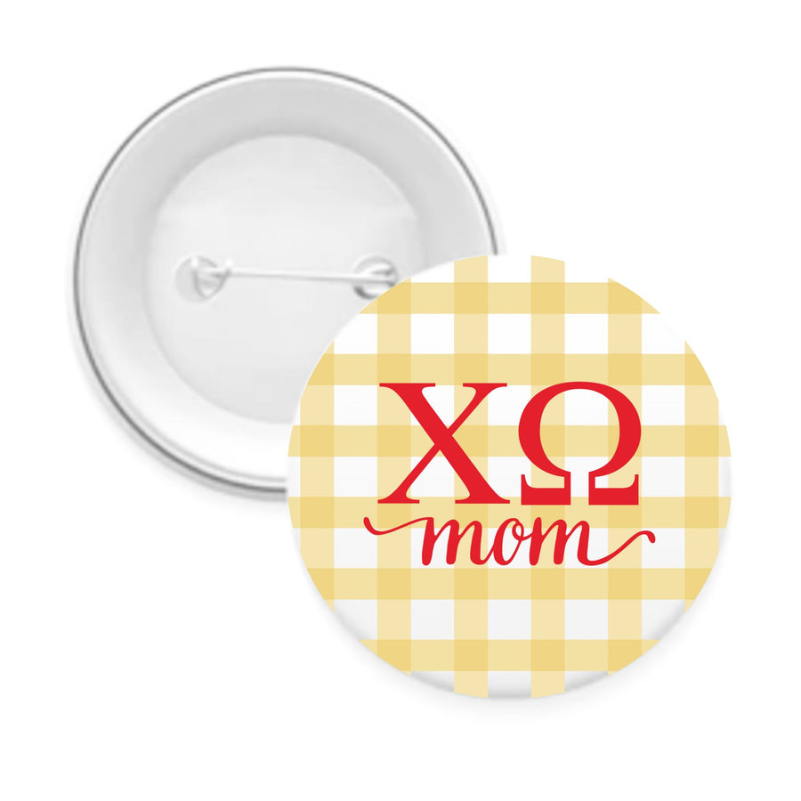 Chi Omega & Sorority Mom Greek Letter Gingham Buttons