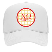 Chi Omega & Sorority Mom Greek Letter Hats with Gingham Design in Sorority Colors