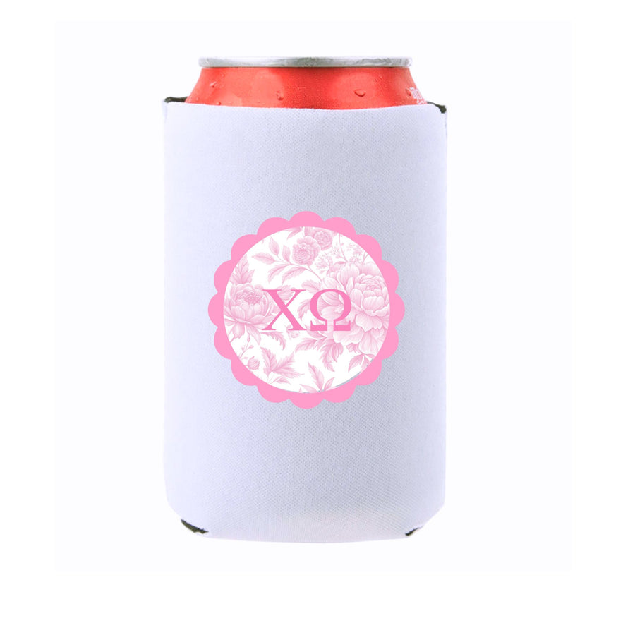 Chi Omega Peony Greek Letter Can Coolers