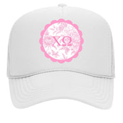 Chi Omega Greek Letter Hats with Scalloped Peony Design