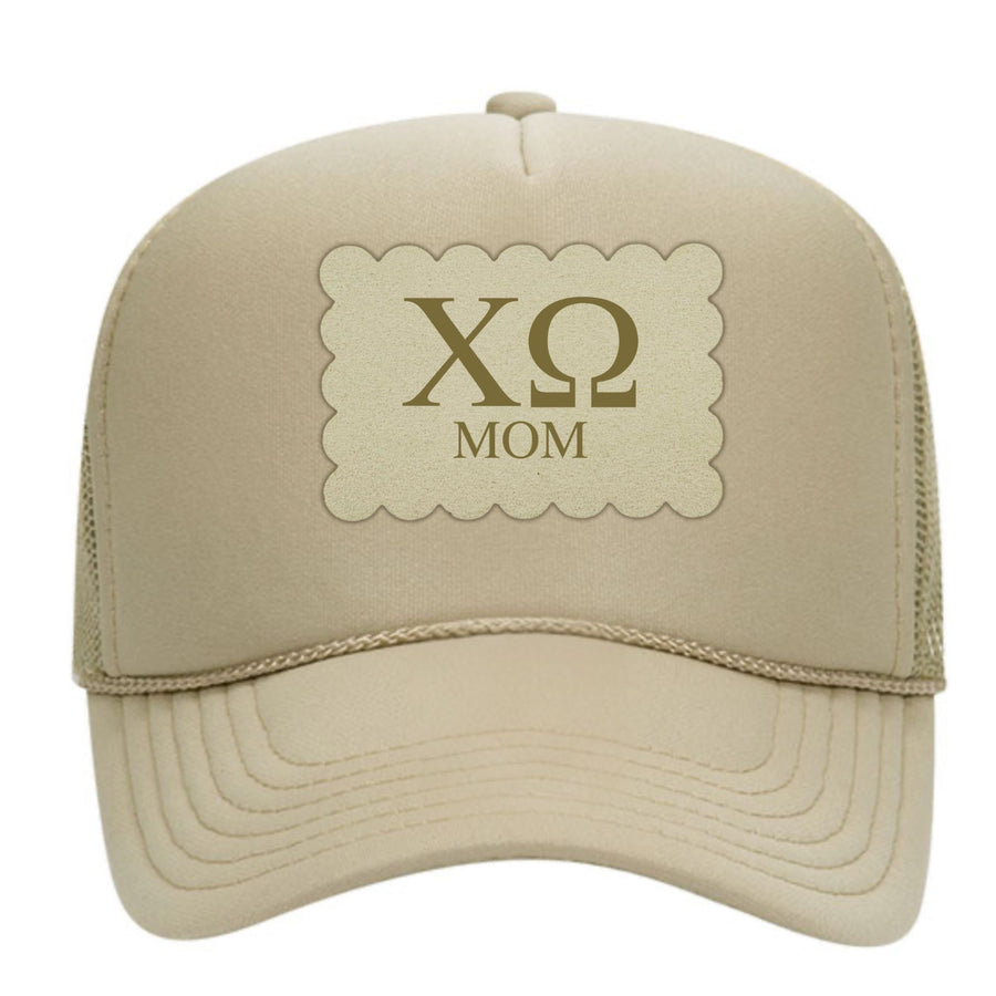 Sorority Mom Hats with Scalloped Faux Suede Patch