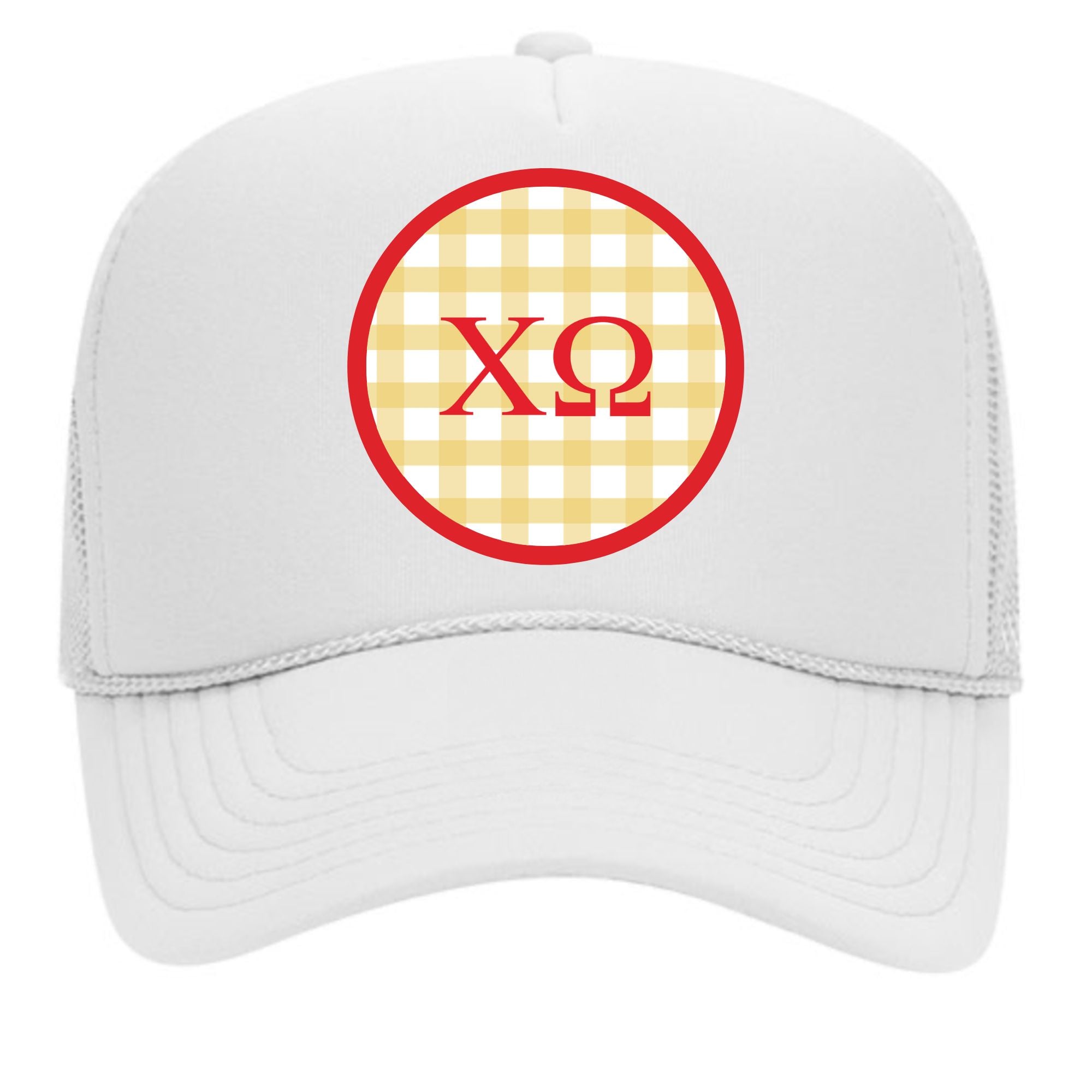 Alpha Chi Omega Alpha Chi Omega Sorority & Sorority Mom Greek Letter Hats with Gingham Design in Sorority Colors