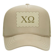 Chi Omega Trucker Hats with Scalloped Faux Suede Patch