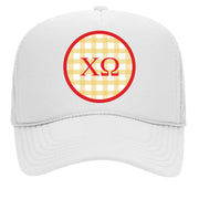 Chi Omega & Sorority Mom Greek Letter Hats with Gingham Design in Sorority Colors