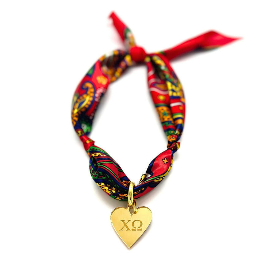 Chi Omega - Scarf Necklace with Engraved Heart Charm