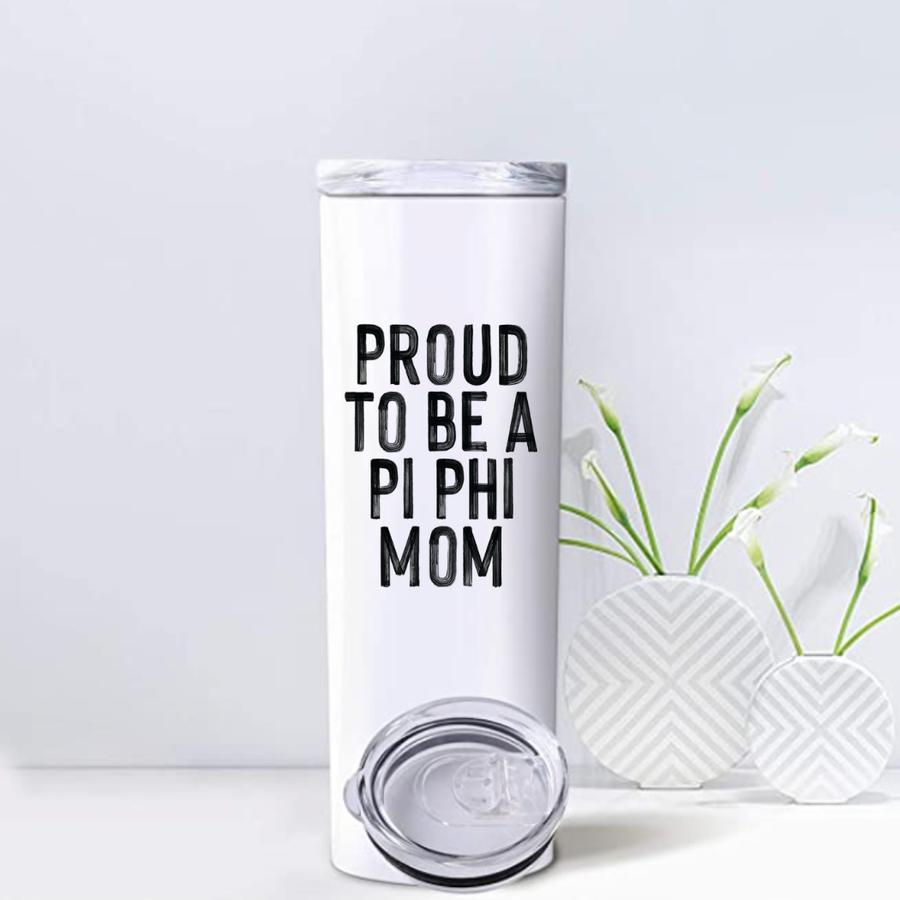 Pi Phi - Sorority Mom Tumbler - Proud to Be Black & White