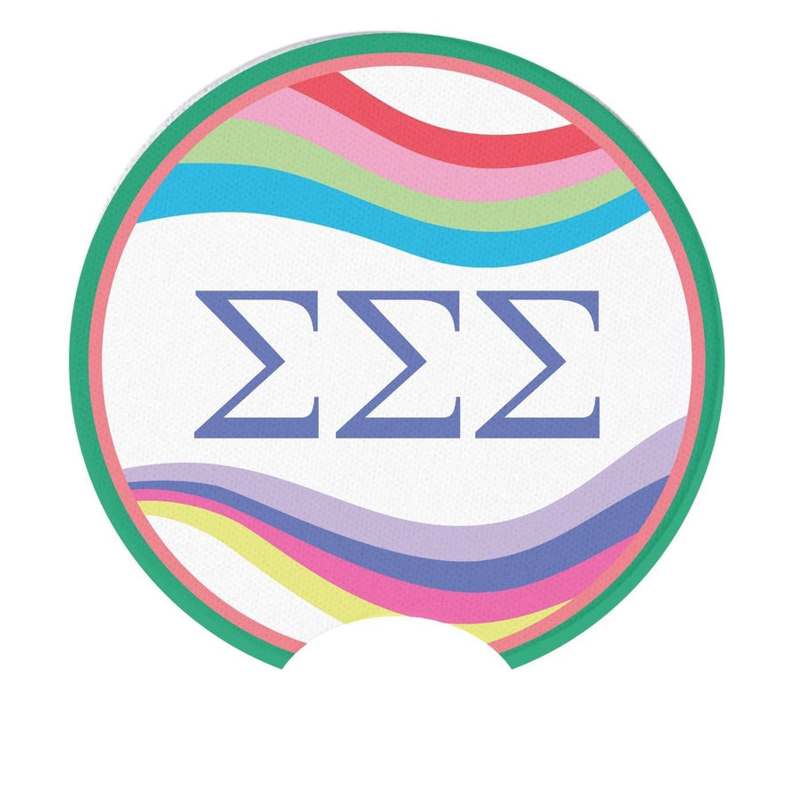 Tri Sigma - Sorority Car Coasters - Retro Wave Design