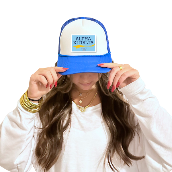 Alpha Xi - Sorority Trucker Hat w/ Patch - Collegiate Design