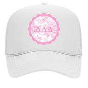 Delta Delta Delta Greek Letter Hats with Scalloped Peony Design