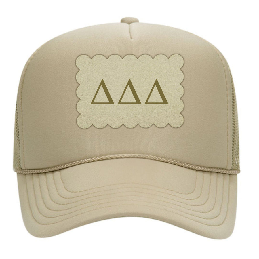 Delta Delta Delta Trucker Hats with Scalloped Faux Suede Patch