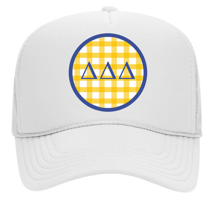 Sorority & Sorority Mom Greek Letter Hats with Gingham Design in Sorority Colors