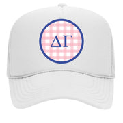 Alpha Sigma Tau Sorority & Sorority Mom Greek Letter Hats with Gingham Design in Sorority Colors