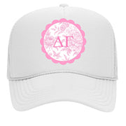 Sorority Greek Letter Hats with Scalloped Peony Design