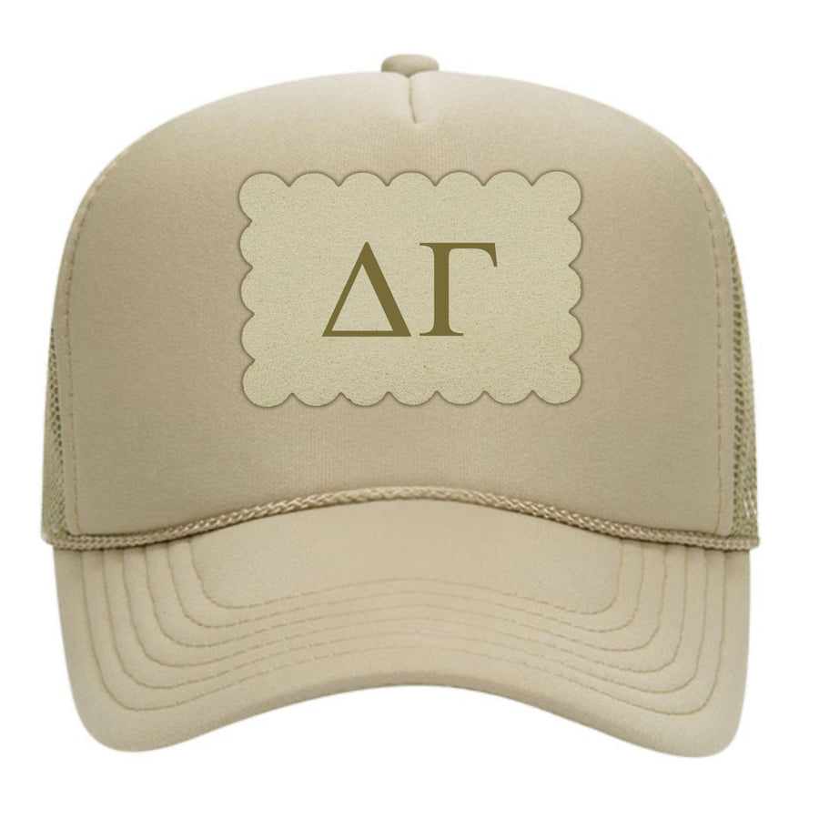 Sorority Trucker Hats with Scalloped Faux Suede Patch