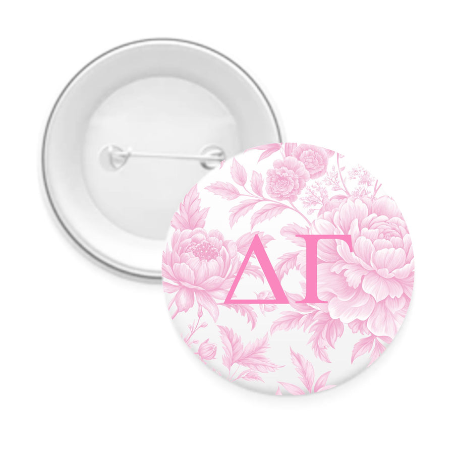 Alpha Epsilon Phi Sorority Pin Back Buttons with Peony Greek Letter Design