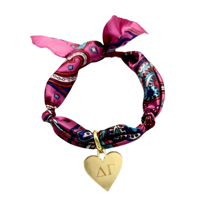 Delta Gamma - Scarf Necklace with Engraved Heart Charm