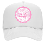Sorority Greek Letter Hats with Scalloped Peony Design