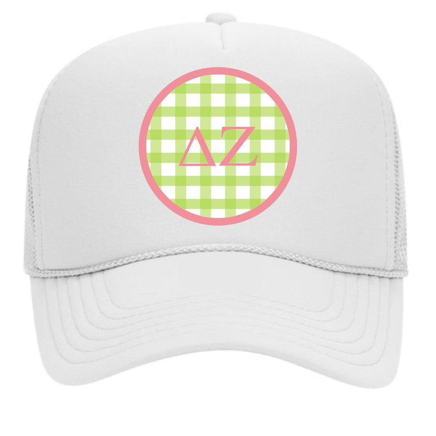 Sorority & Sorority Mom Greek Letter Hats with Gingham Design in Sorority Colors