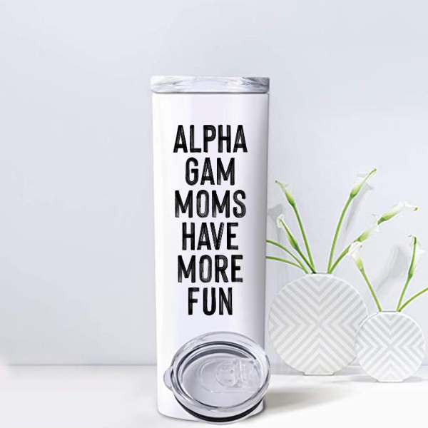 Alpha Gam - Sorority Mom Tumbler - More Fun Black & White