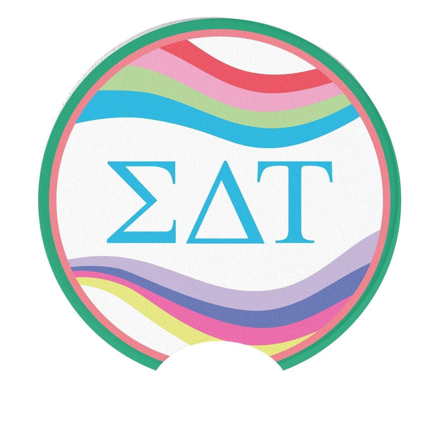 Sig Delt - Sorority Car Coasters - Retro Wave Design
