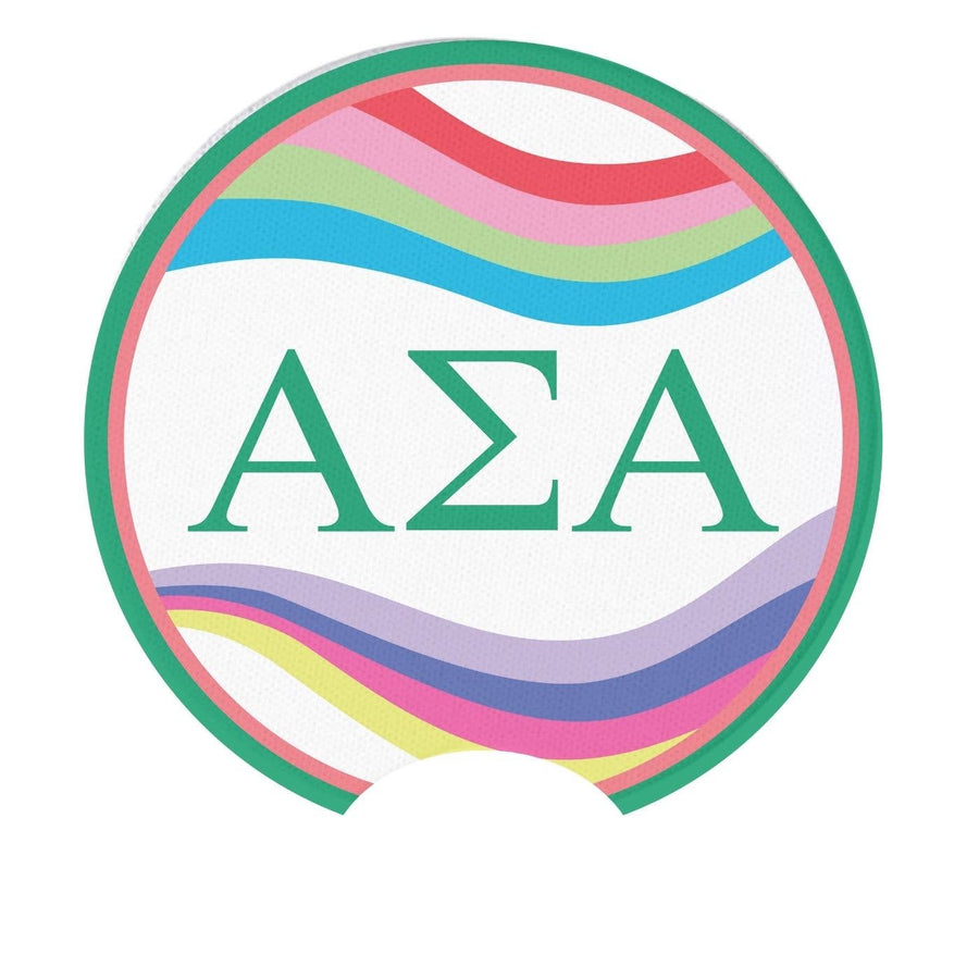 Alpha Sig - Sorority Car Coasters - Retro Wave Design
