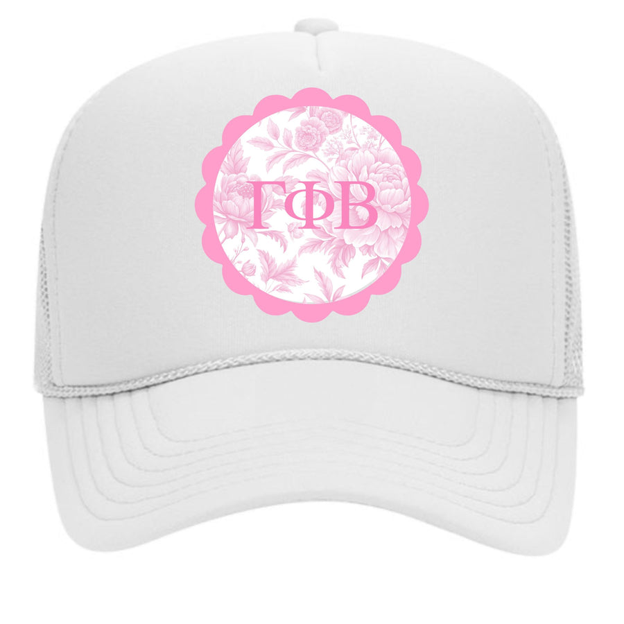 Sorority Greek Letter Hats with Scalloped Peony Design