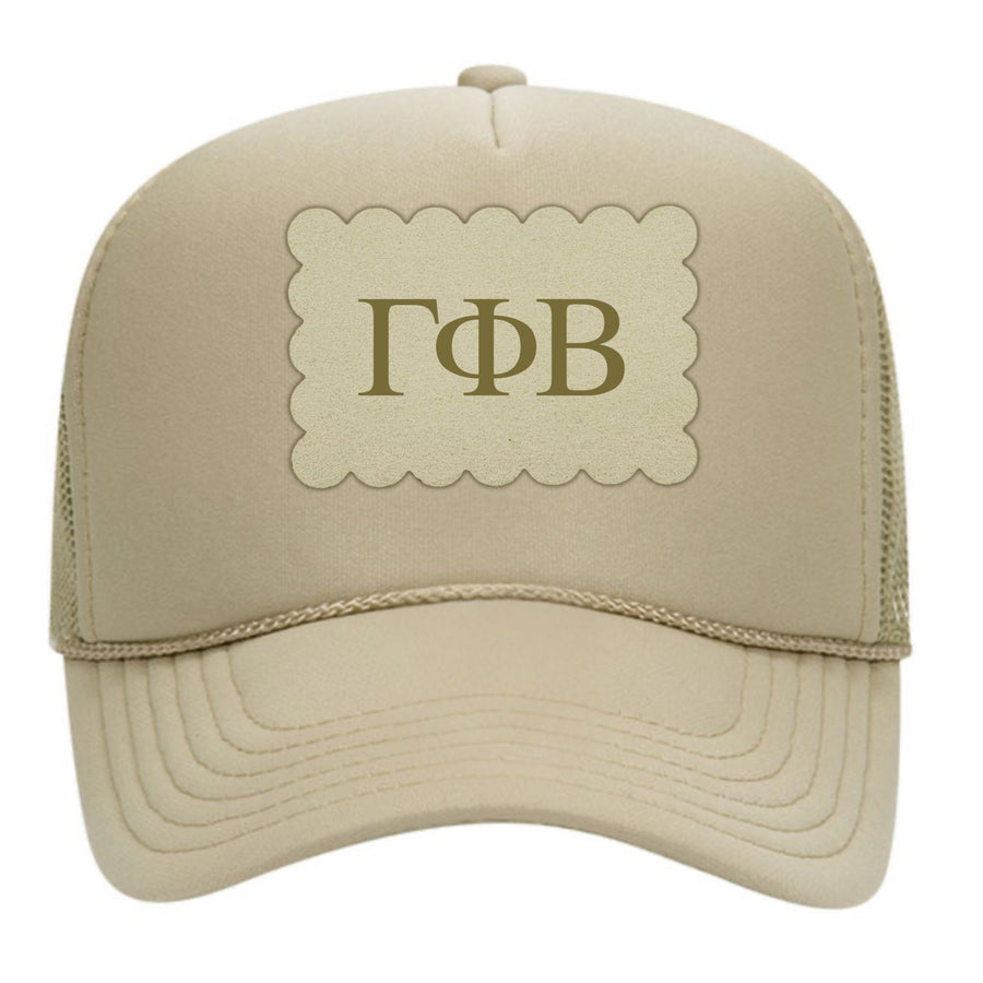Sorority Trucker Hats with Scalloped Faux Suede Patch