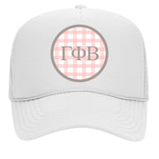 Alpha Xi Delta Sorority & Sorority Mom Greek Letter Hats with Gingham Design in Sorority Colors
