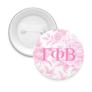 Sorority Pin Back Buttons with Peony Greek Letter Design