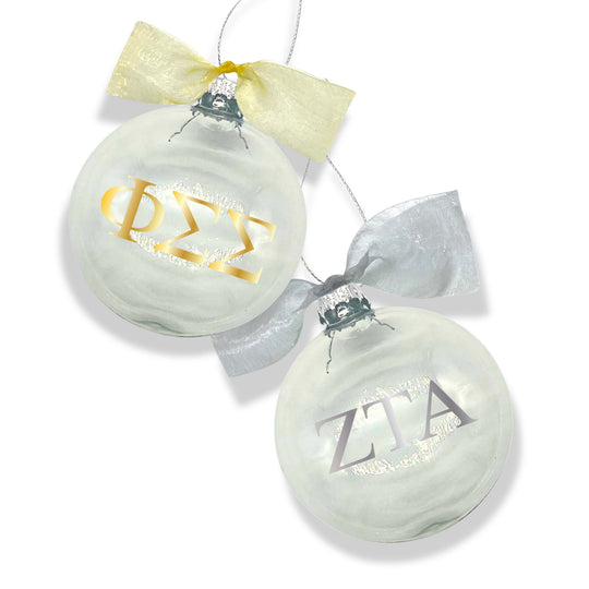 Phi Mu - Sorority Greek Letter Ornament with Organza Bow