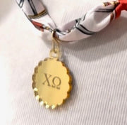 Chi Omega Round Scallop Bouquet Charm - Scarf Tie Option