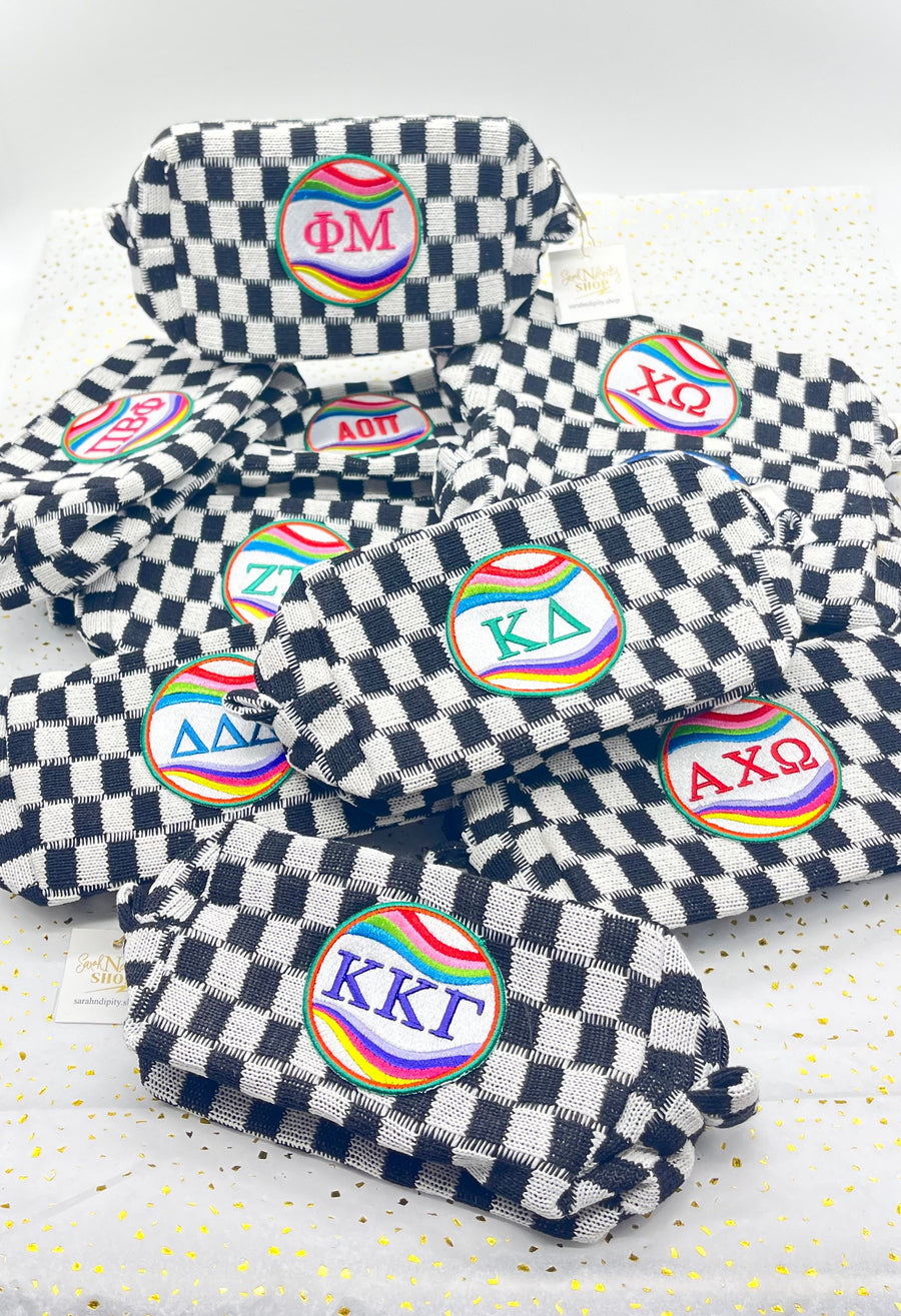 Checkered Cosmetic Bag with Sorority Patch