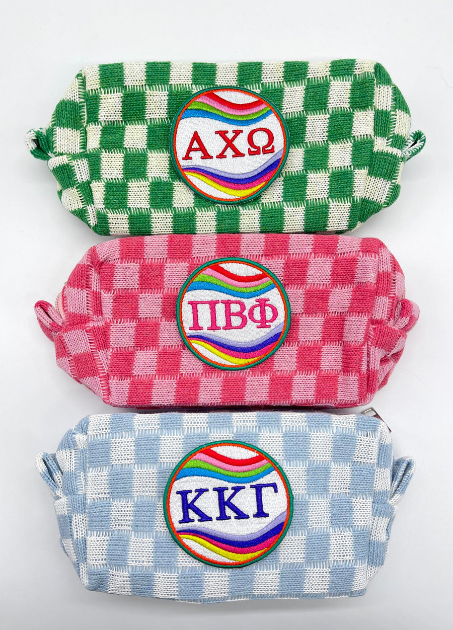 Checkered Cosmetic Bag with Sorority Patch