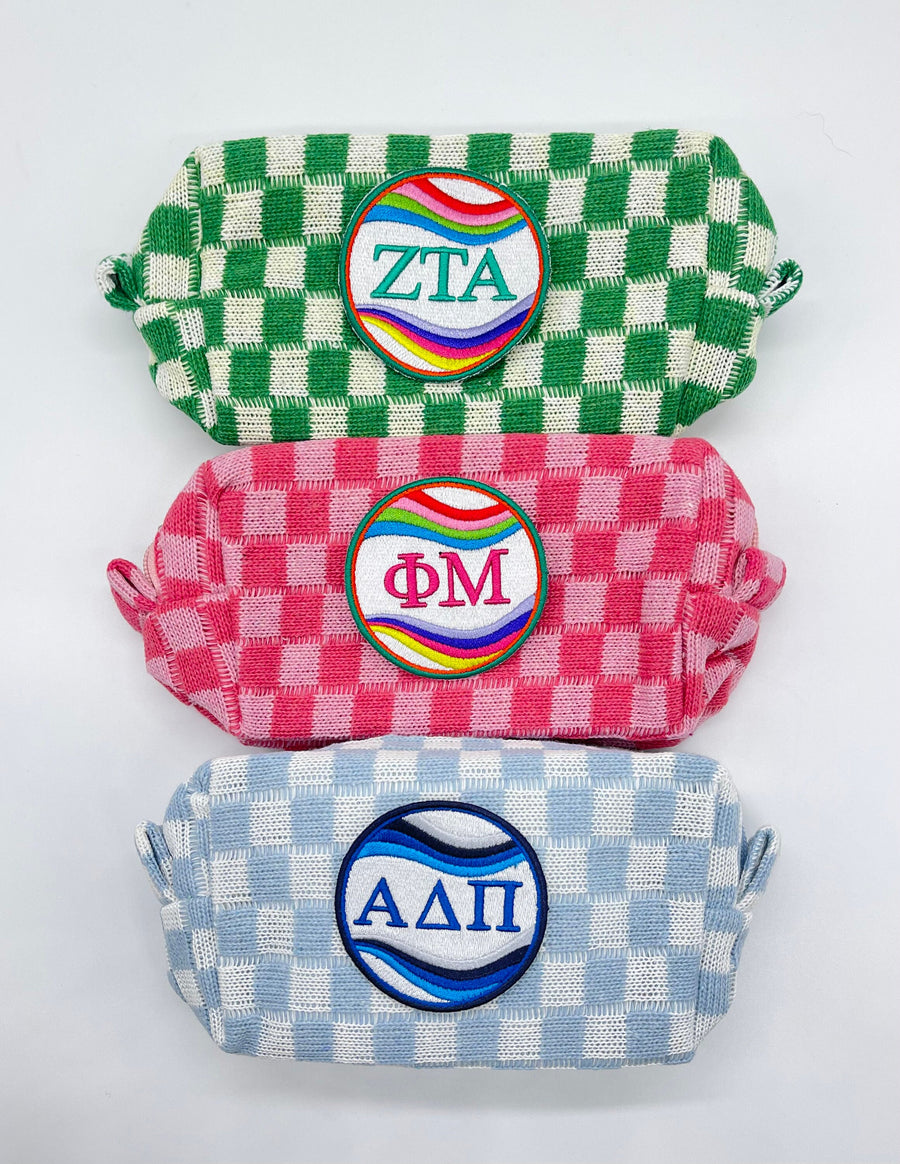 Checkered Cosmetic Bag with Sorority Patch