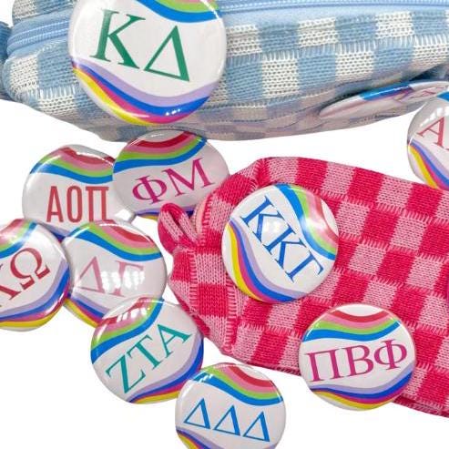 Sorority Greek Letter Pinback Buttons - Retro Wave Design