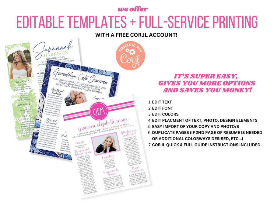 Printed Sorority Recruitment Packet: Photo Resume Templates