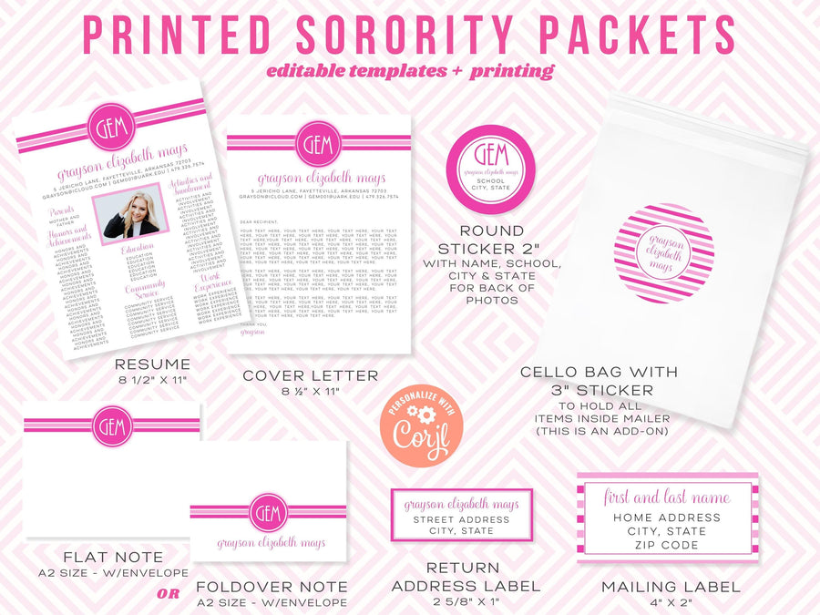 Printed Sorority Recruitment Packet: Photo Resume Templates