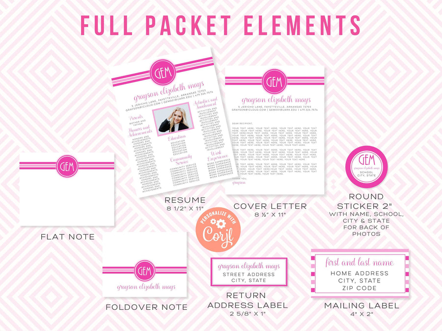 Sorority Recruitment Packet: Monogram Resume Templates (Digital Download)