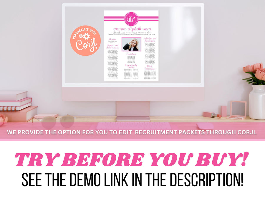 Editable Sorority Resume Template: Monogram Recruitment Resume (Digital Download)