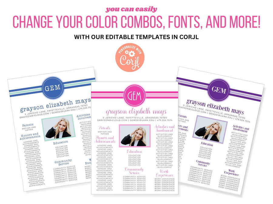 Editable Sorority Resume Template: Monogram Recruitment Resume (Digital Download)