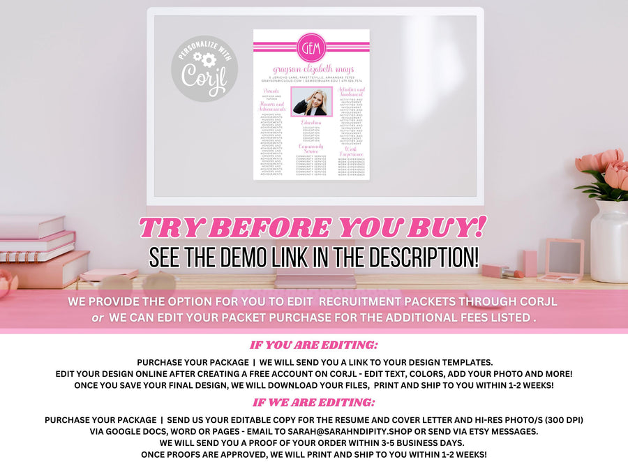 Printed Sorority Recruitment Packet: Photo Resume Templates